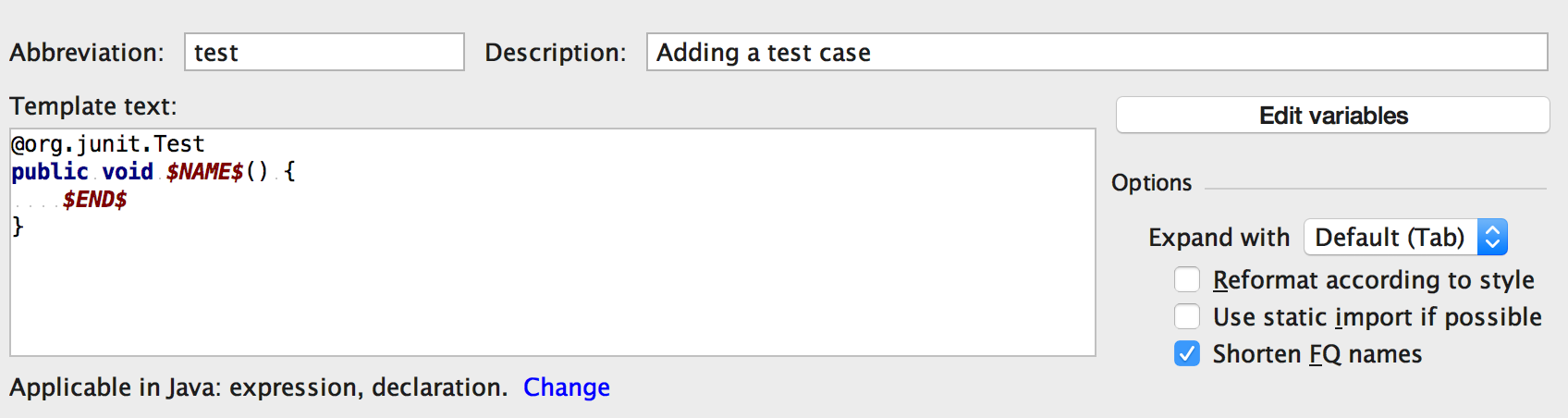 intelliJTestLiveTemplate